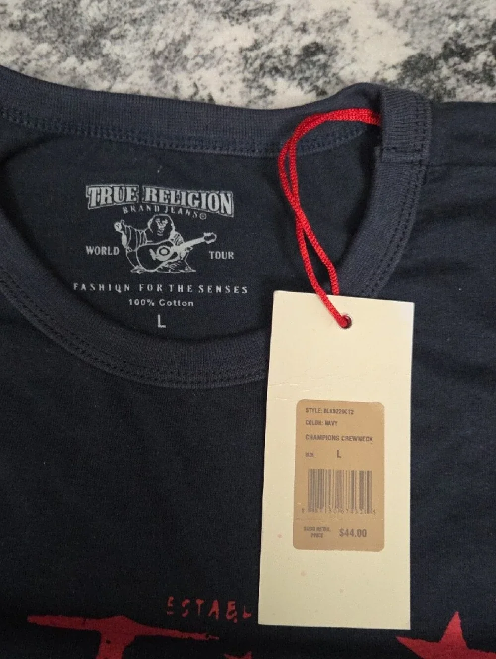 True Religion Boys Navy Red Graphic Crewneck T-Shirt Size L NWT